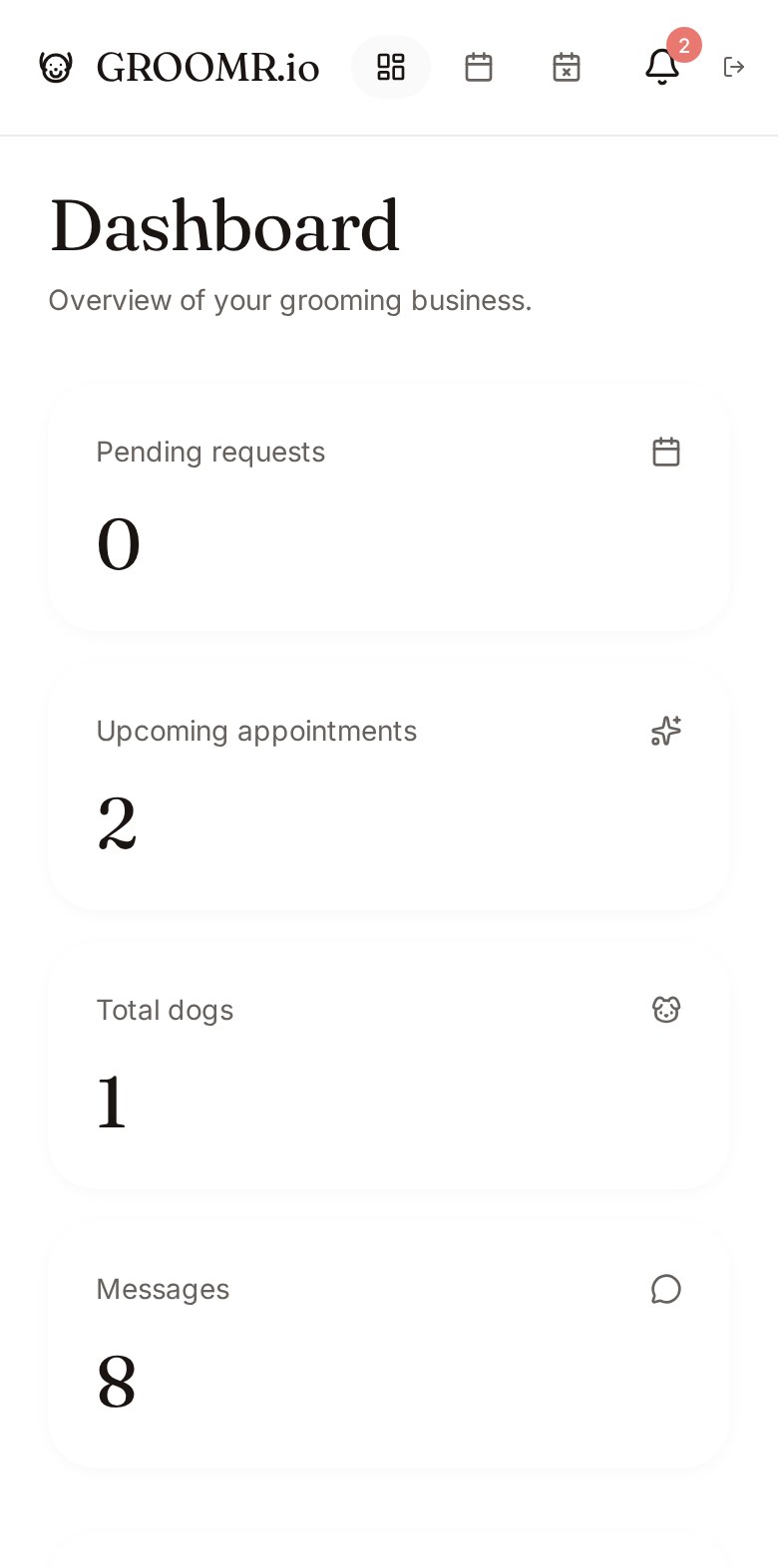 Groomer admin dashboard